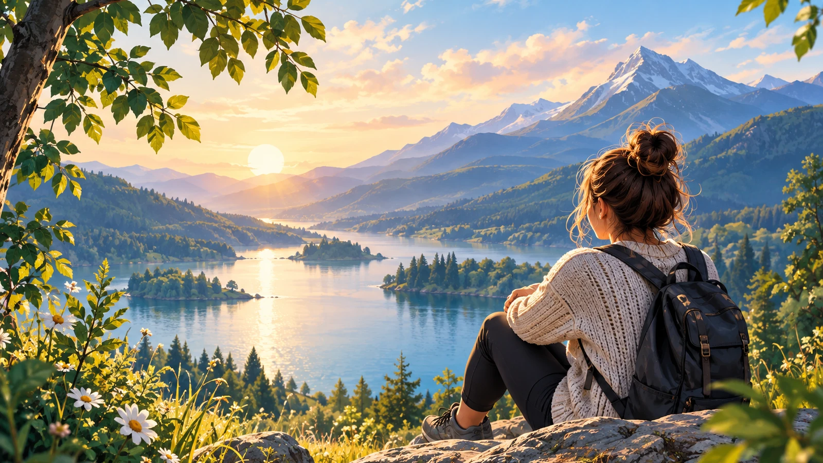 Illustrated landscape at first light